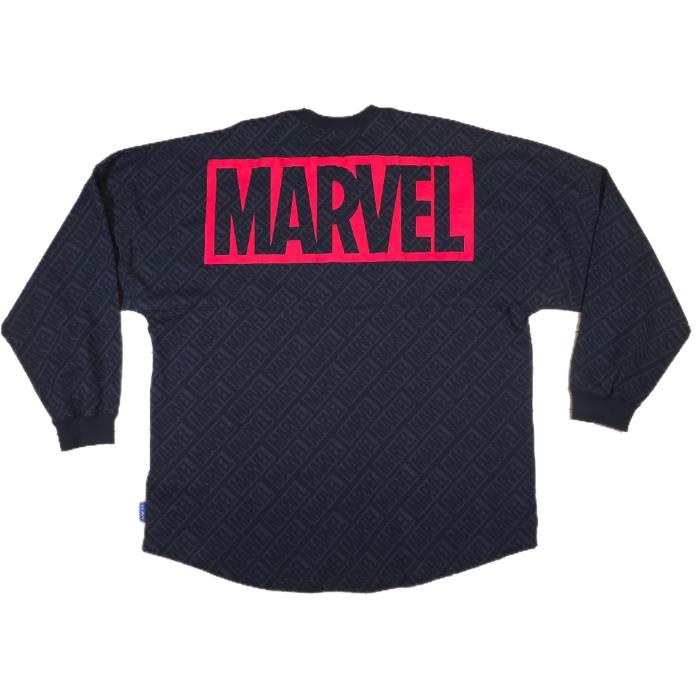 Disney Marvel Spirit Jersey Men’s 2XL Black Red All Over Print Logo Spell Out
